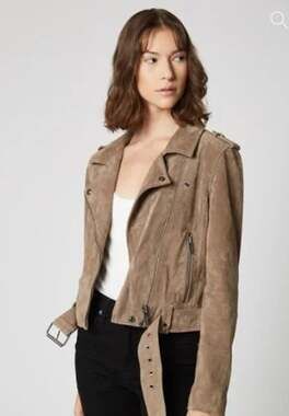 BlankNYC Beige Tan 100% Leather Suede Long Sleeve Zip Up Biker Moto Jacket Sz S